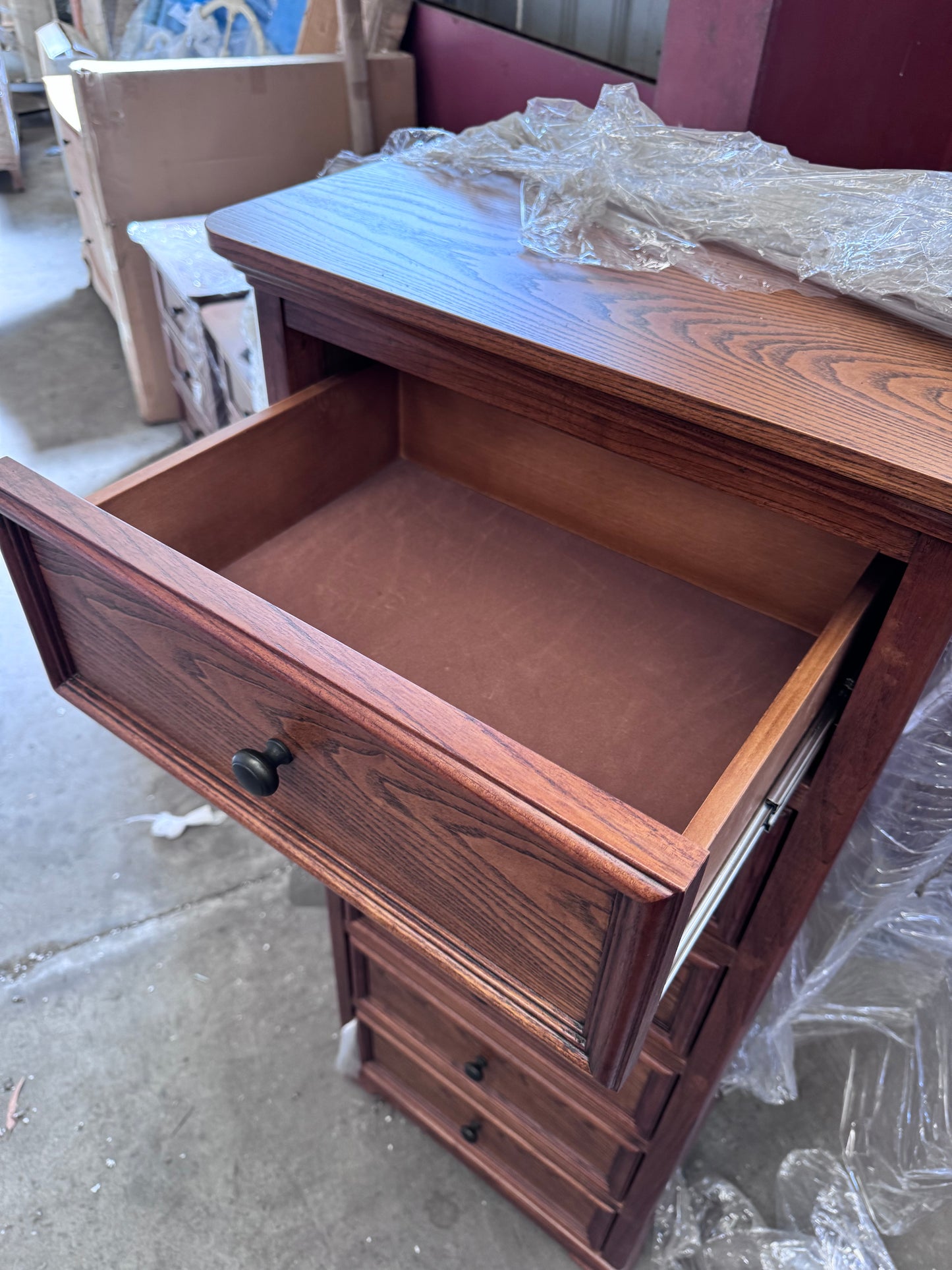Narrow Chest/Tallboy Ash Wood in Walnut Stain Colour Ex Display