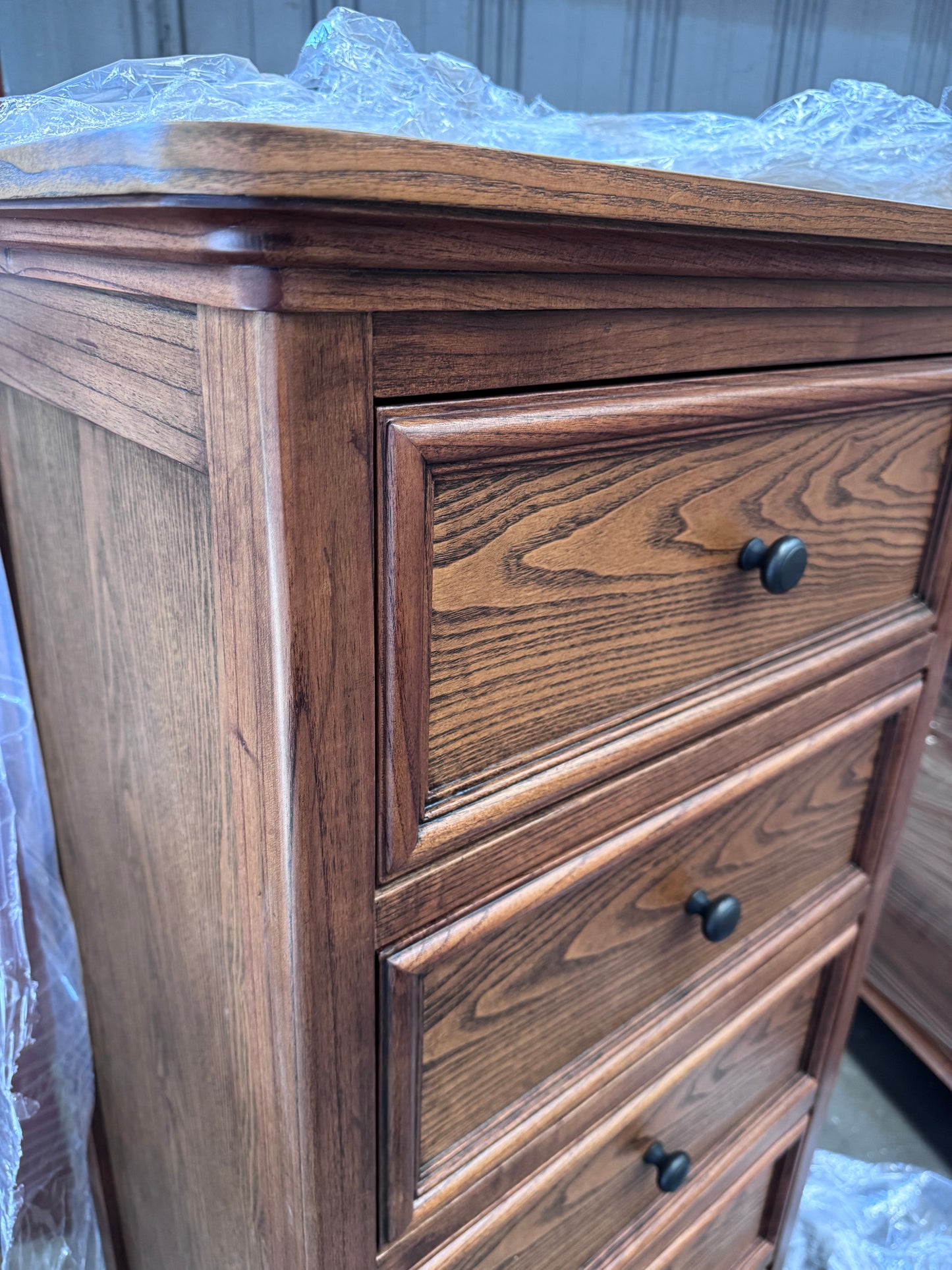 Narrow Chest/Tallboy Ash Wood in Walnut Stain Colour Ex Display
