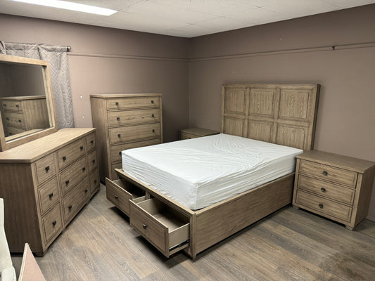 Solid Wood Queen Bed & Bedroom Cabinets 6 Piece Set - Ex Display