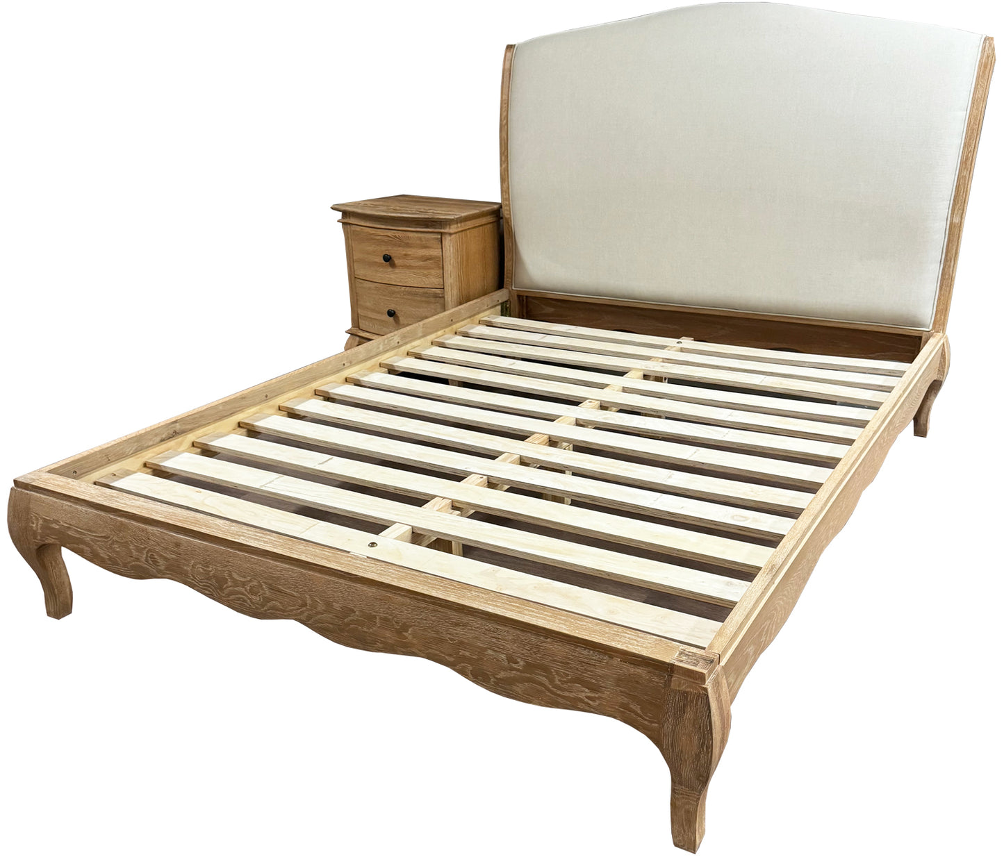 ONTARIO QUEEN Bed Oak Wood & Upholstered Weathered Provincial Finish