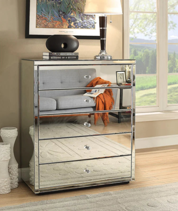 ROMA Silver Mirror Tallboy 5 Drawer