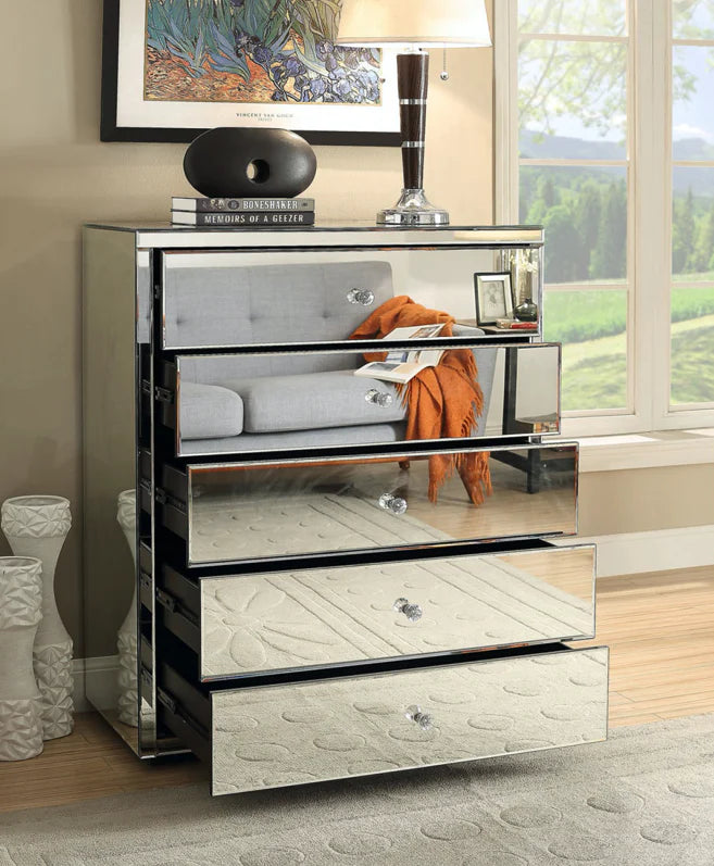 ROMA Silver Mirror Tallboy 5 Drawer