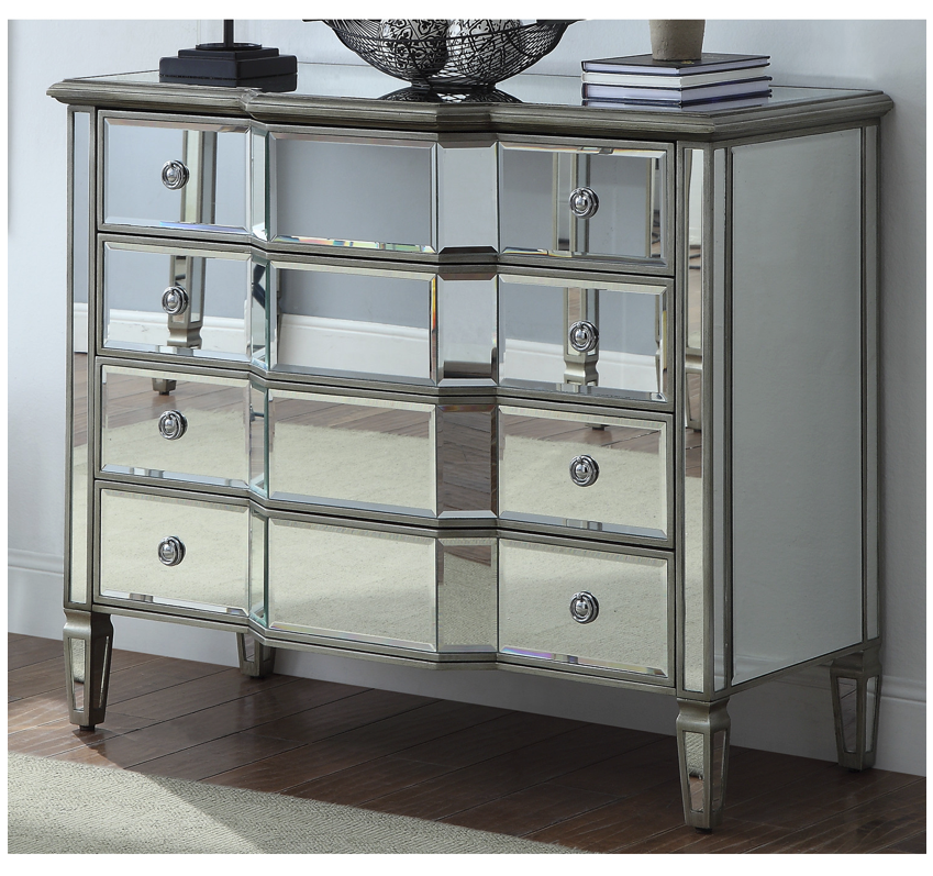 LEONORE 2 x Silver Mirror Bedside table & Dresser Chest Bedroom Package