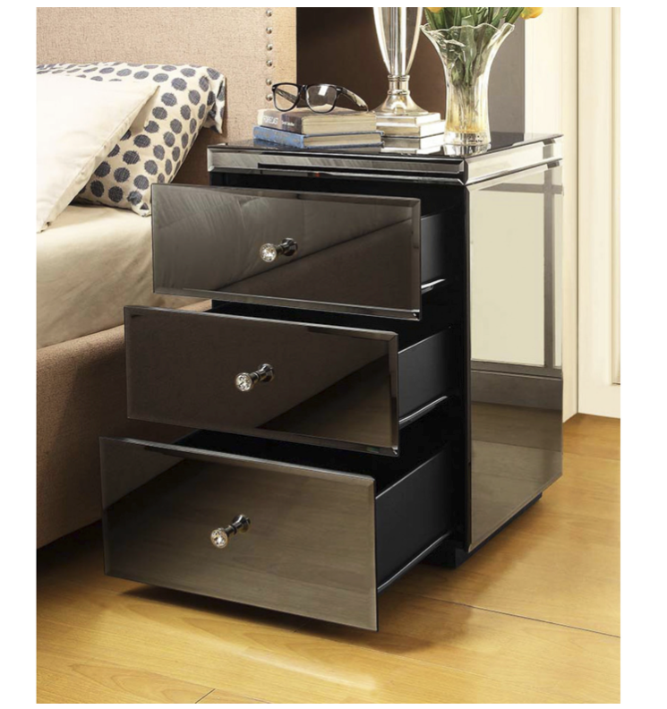 Rio Smoke Mirror Bedside Tables and Tallboy 3 Piece Package