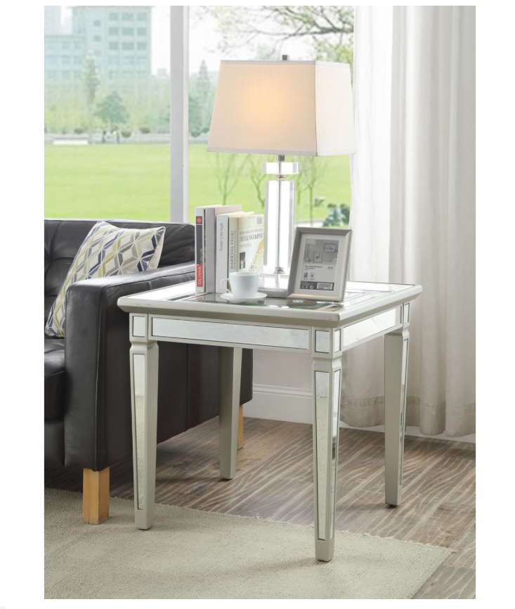 GRACE Lamp End Side Table Mirrored Panels with Toughened Glass Top