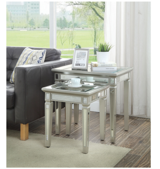 GRACE Nest of Tables Mirrored Panels Toughened Glass Top