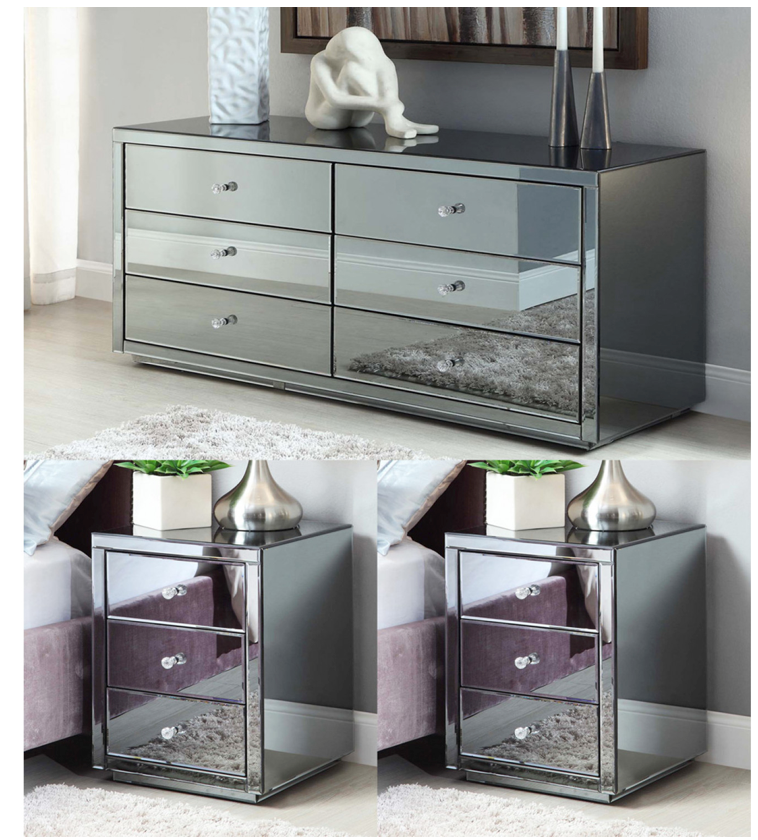 NEVADA Smoke Mirror Package Dressing Table & Pair Bedside Tables