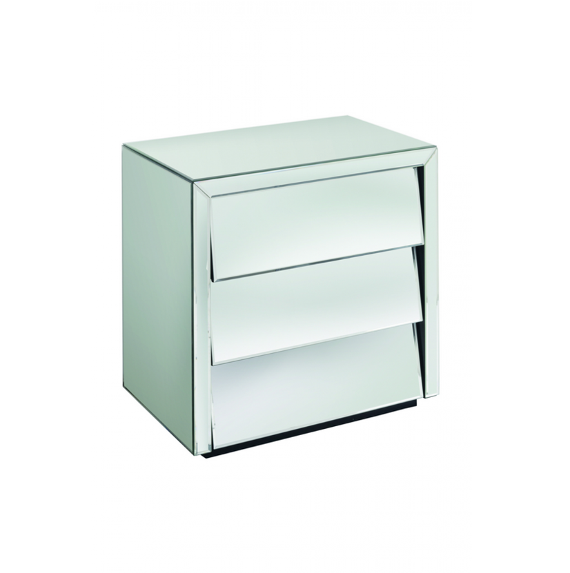 Hollywood Mirrored Bedside Table 3 Drawer Louvre Handle