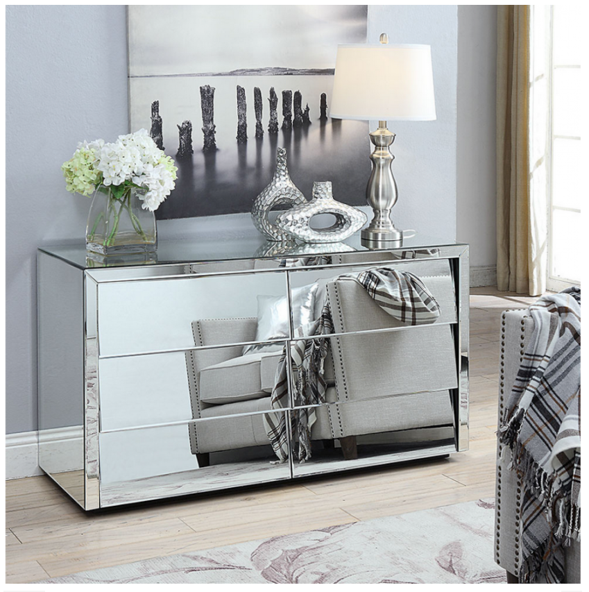 Hollywood Mirrored Dressing Table 6 Drawers Louvre Handles