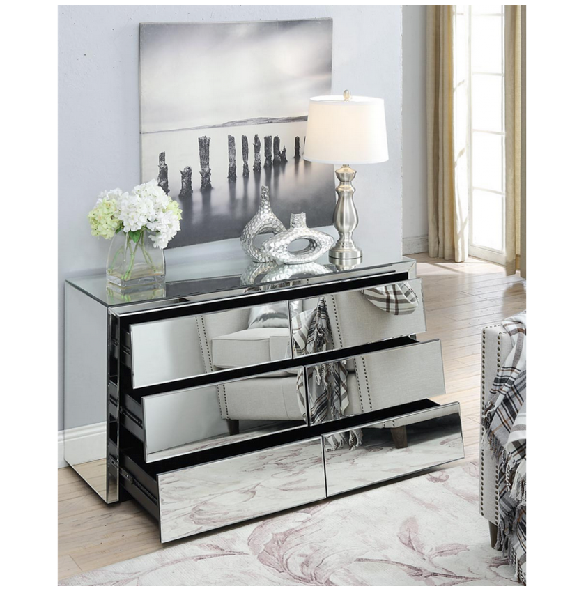 Hollywood Mirrored Dressing Table 6 Drawers Louvre Handles