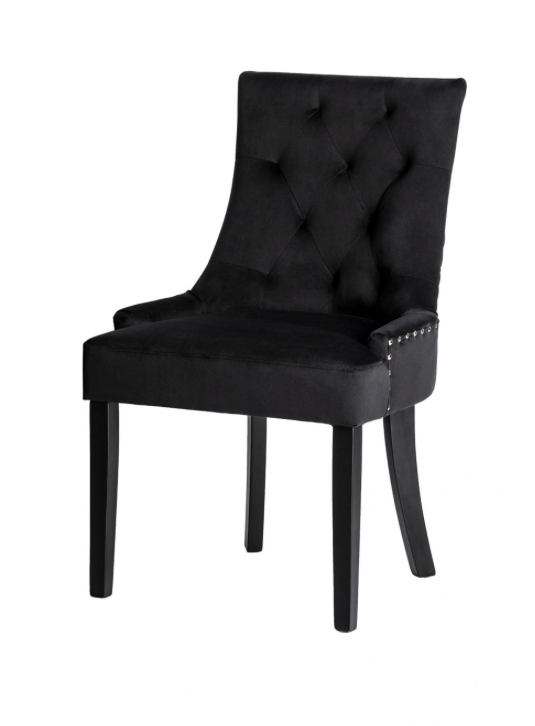 Torino Plush Dining Chair Black Velvet With Chrome Details & Chrome Rear Handle