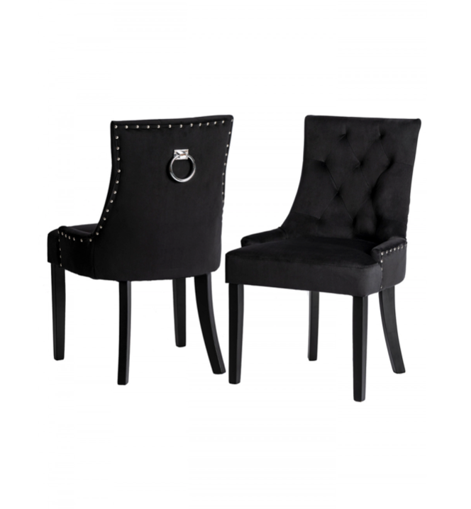 Torino Plush Dining Chair Black Velvet With Chrome Details & Chrome Rear Handle