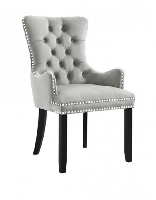 ANTOINETTE Carver Chair Dove Grey Velvet With Chrome Details