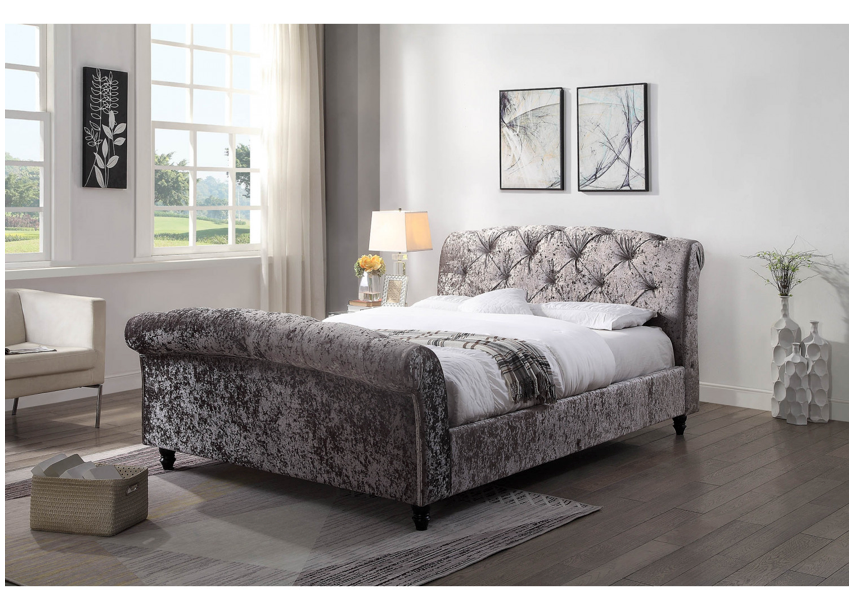 Upholstered Silver Sleigh Bed