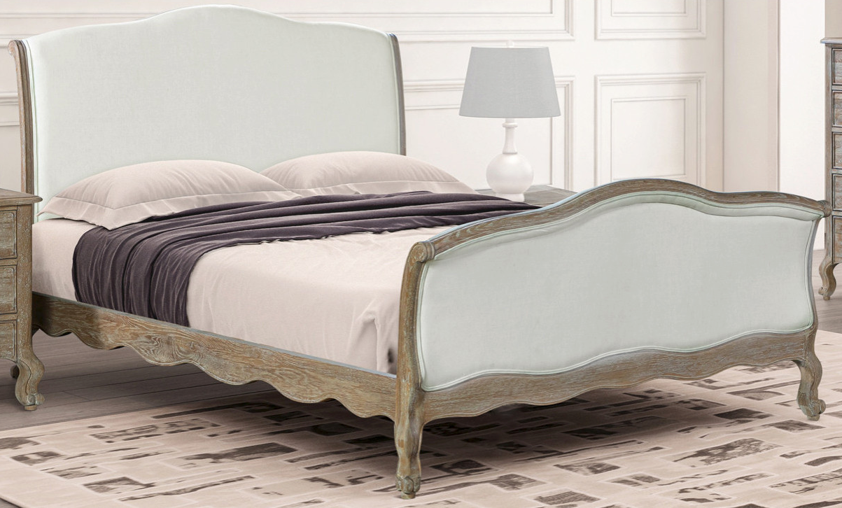 DAUPHINE Queen Bed Oak Wood Brushed Weathered Finish