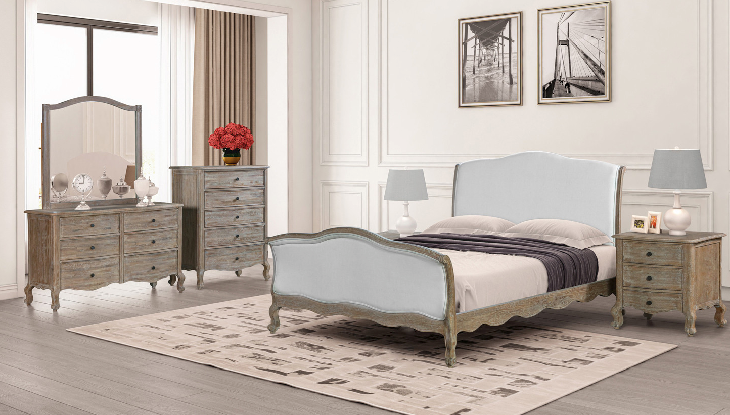 DAUPHINE Queen Bed Oak Wood Brushed Weathered Finish