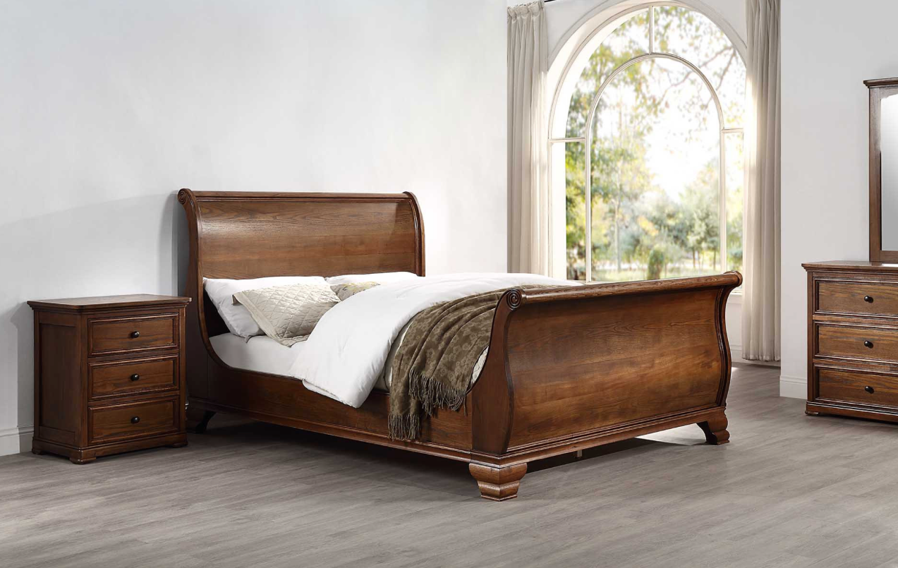 Windsor Sleigh Queen Bed Ash - Walnut