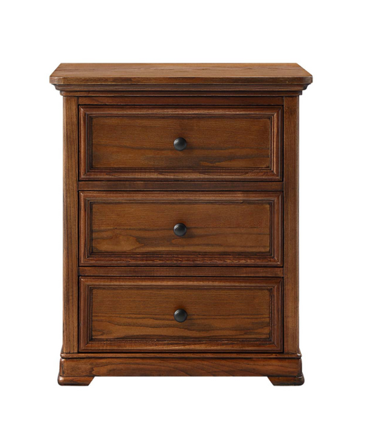 Windsor 3 Drawer Ash Bedside Table - Walnut