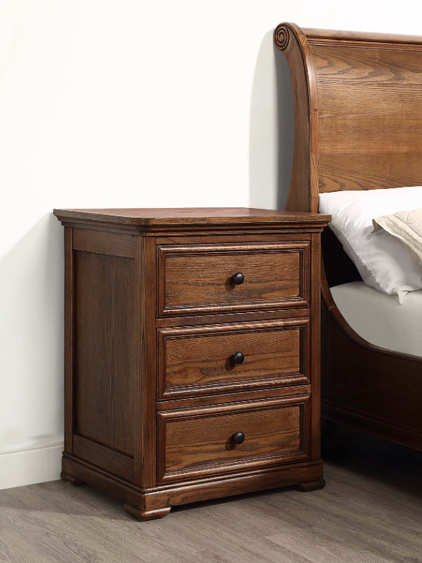 Windsor 3 Drawer Ash Bedside Table - Walnut