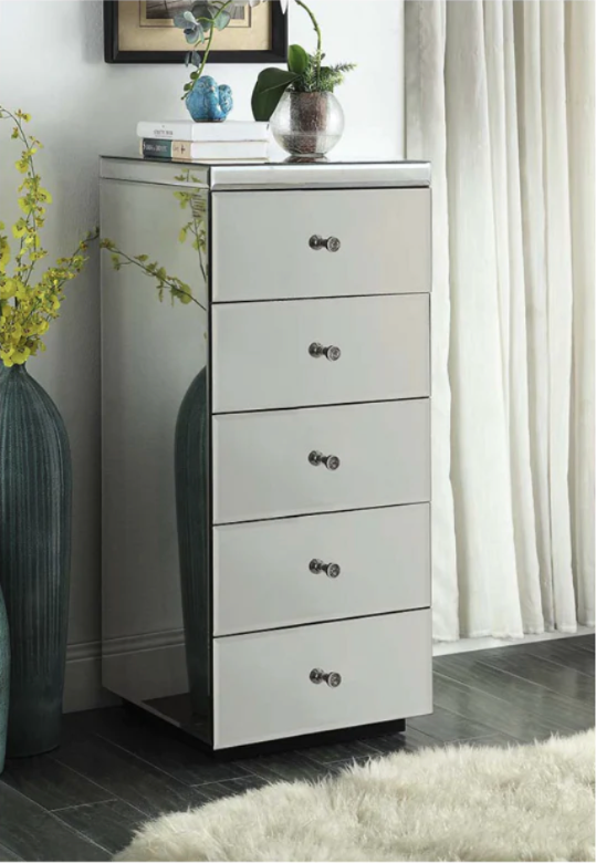 Rio Crystal Mirrored Slimline Tallboy 5 Drawers