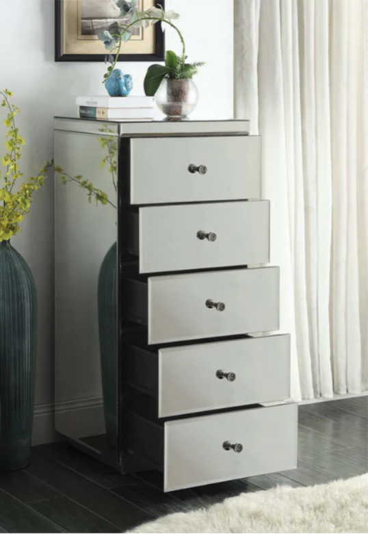 Rio Crystal Mirrored Slimline Tallboy 5 Drawers