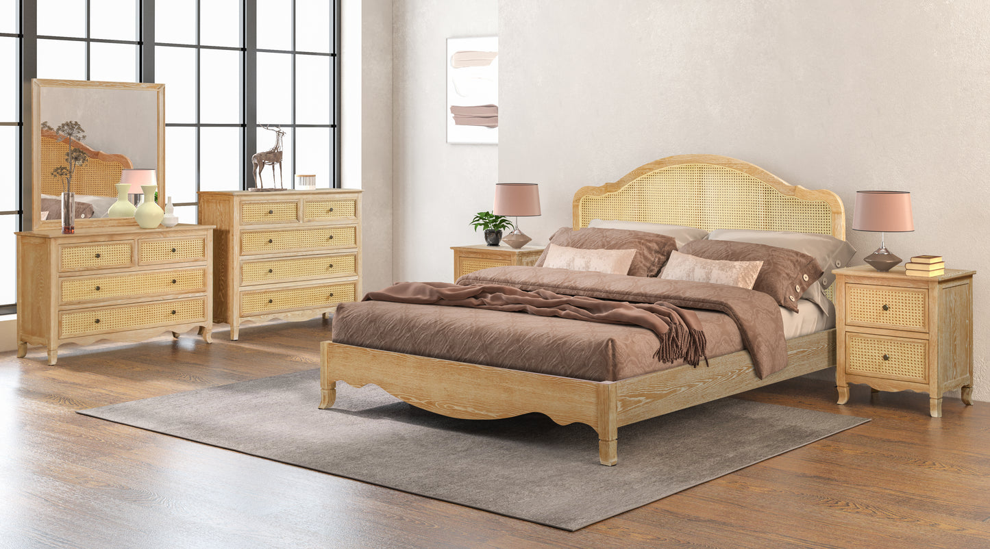 CATALONIA Queen Rattan & European White Oak Bed