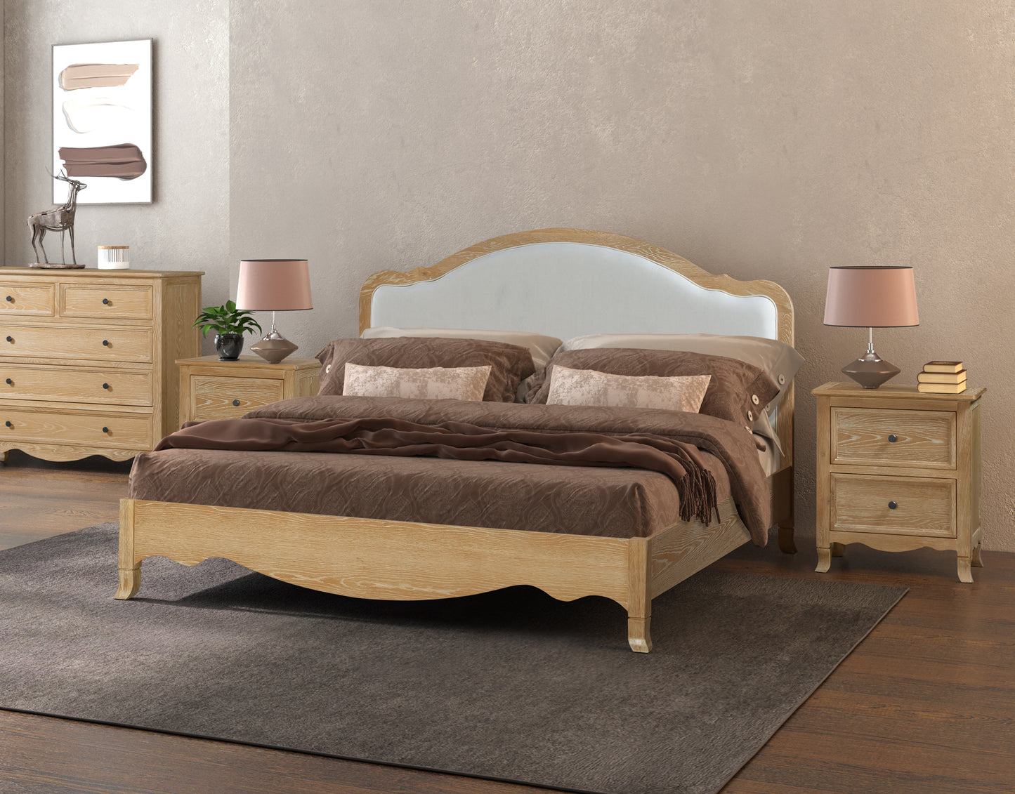 LIANA King European Oak & Upholstered Bed