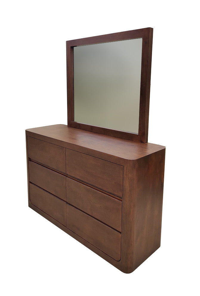 TWILIGHT Dressing Table Curved Oak 6 Drawer + Mirror Walnut Finish - Factory Second