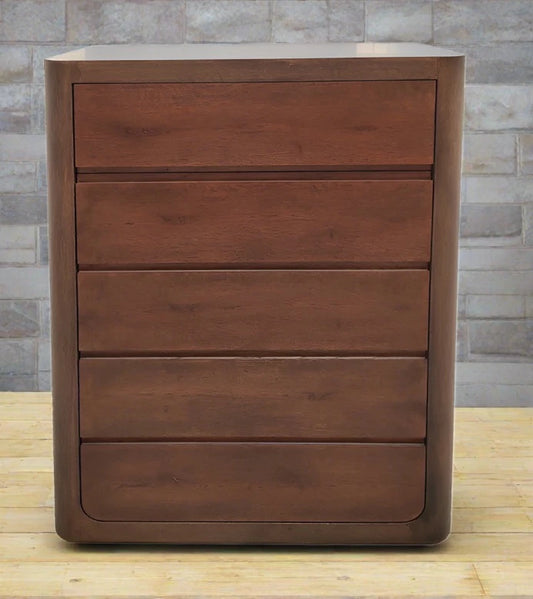 TWILIGHT Tallboy Curved Oak 5 Drawer Walnut Finish - Factory Second