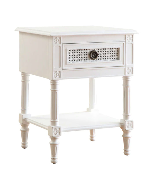 BORDEAUX Bedside Table French style White "Distressed" Finish with Rattan