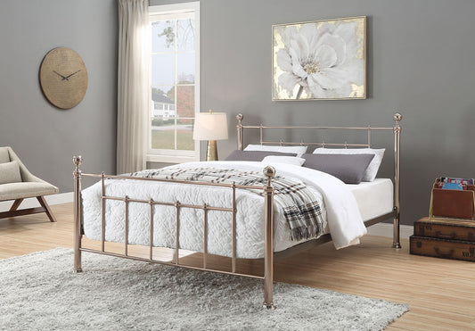 FLORENCE Queen Bed Rose Gold Plated with Round Metal Finials