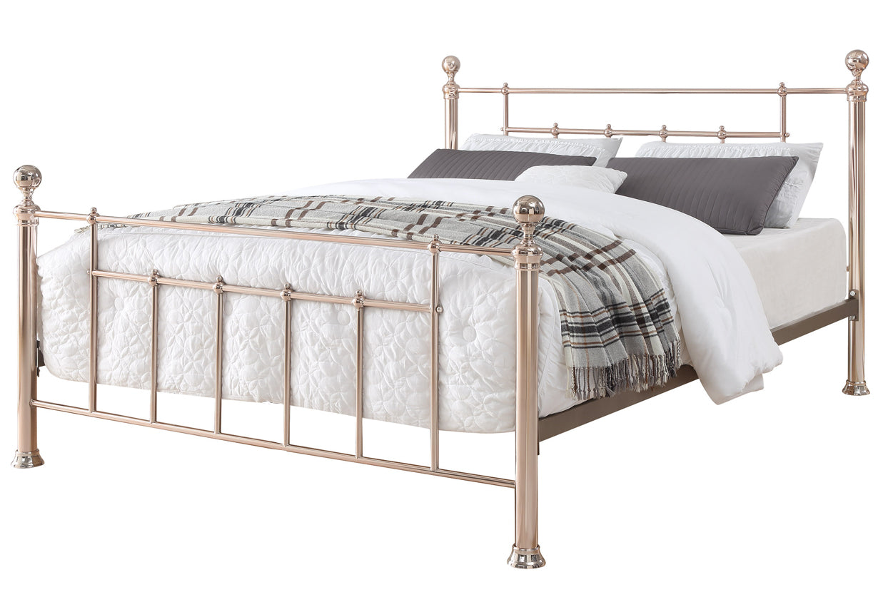 FLORENCE King Bed Rose Gold Plated with Round Metal Finials