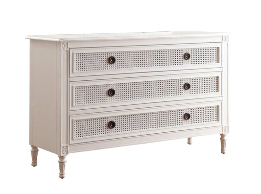 BORDEAUX Dressing Table French Style White "Distressed" Finish with Rattan