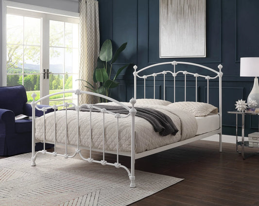 KATIA Queen Size Gloss White Cast and Wrought Iron Bed - Ex Display Boxed