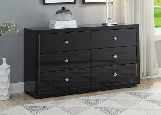 Roma Black Glass Dressing Table 6 Drawers