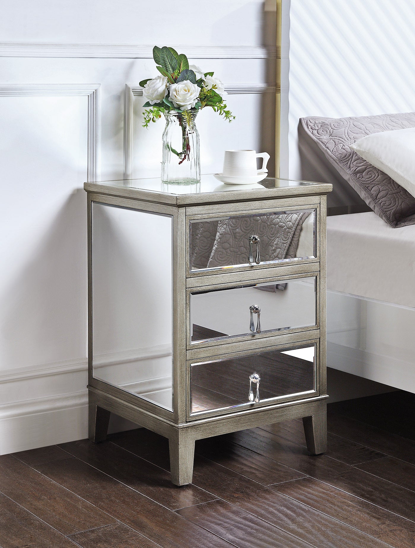 GATSBY Bedside Table - Antique Silver Brushed
