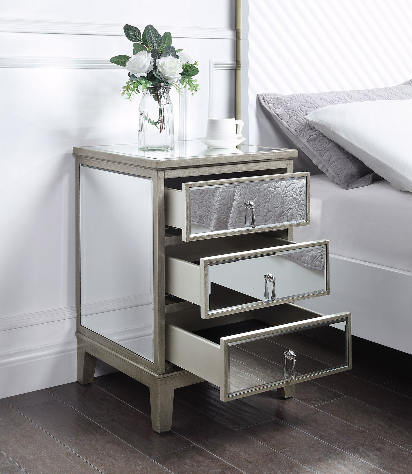 GATSBY Bedside Table - Antique Silver Brushed