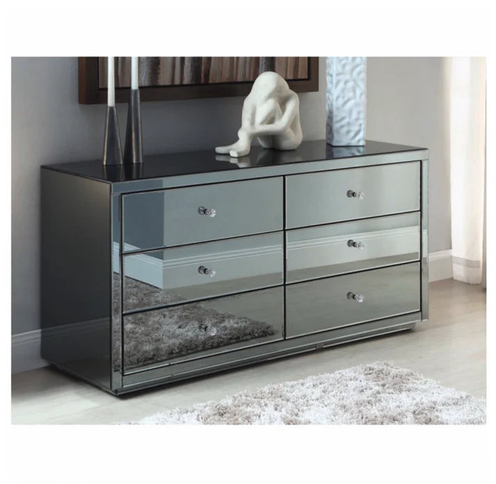 Roma Smoke Mirror Dressing Table Low Chest 6 Drawers