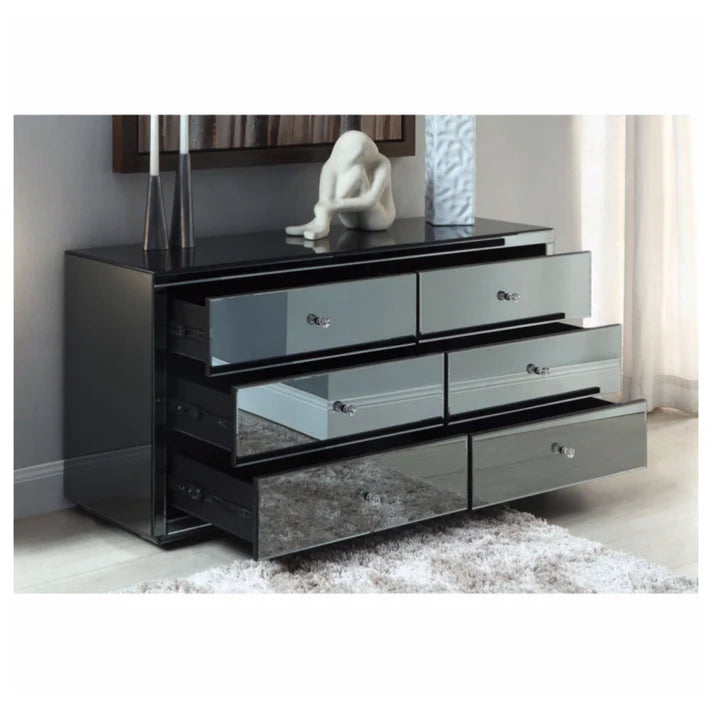 Roma Smoke Mirror Dressing Table Low Chest 6 Drawers