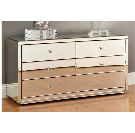 Roma Silver Mirror Dressing Table Low Chest 6 Drawers