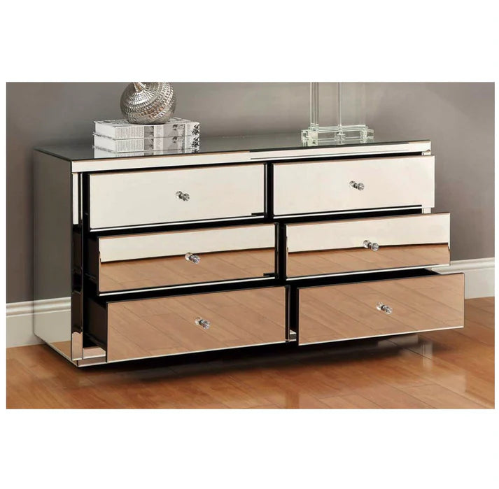 Roma Silver Mirror Dressing Table Low Chest 6 Drawers