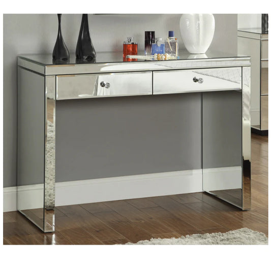 Rio Crystal Mirrored 2 Drawer Console Dresser Crystal Metal Handle