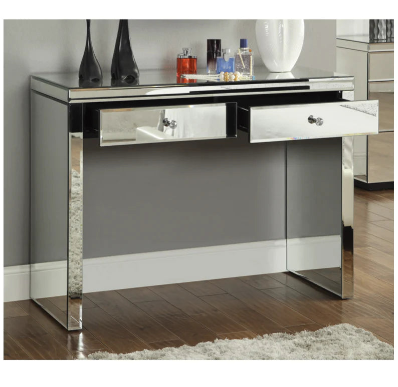 Rio Crystal Mirrored 2 Drawer Console Dresser Crystal Metal Handle