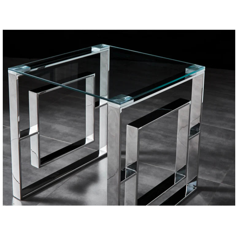 DALTON Side Table Stainless Steel and Tempered Glass