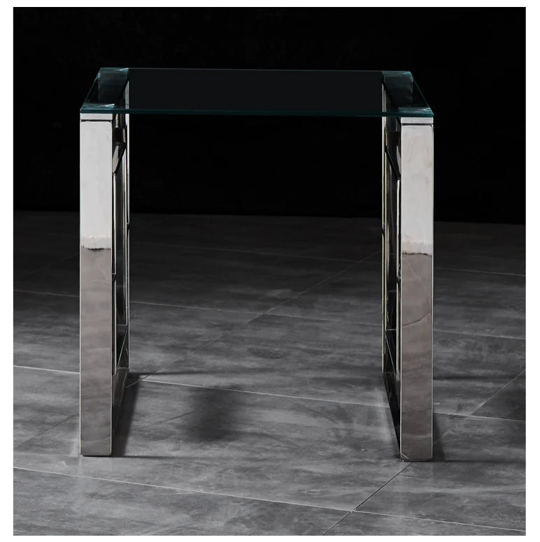 DALTON Side Table Stainless Steel and Tempered Glass