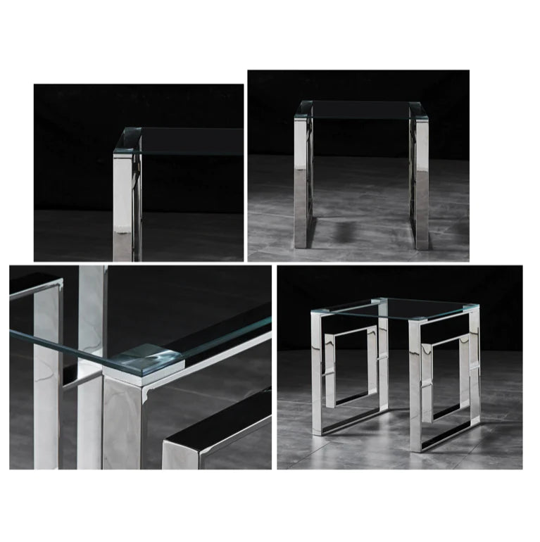 DALTON Side Table Stainless Steel and Tempered Glass