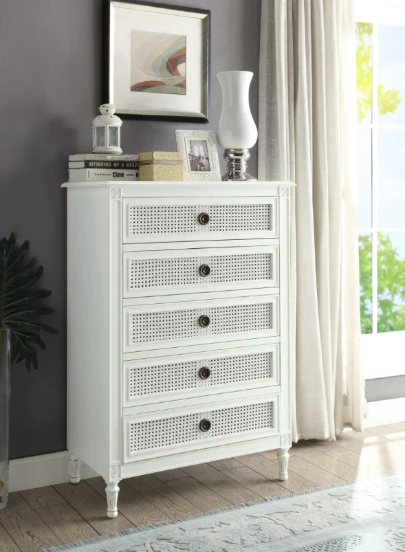 BORDEAUX Tallboy French style White "Distressed" Finish with Rattan