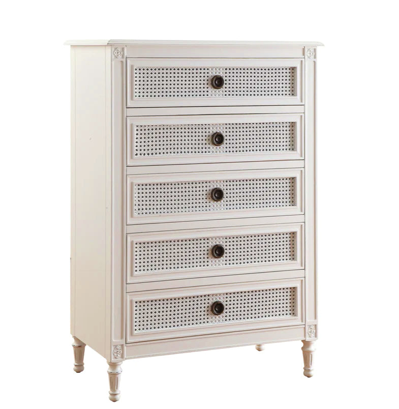 BORDEAUX Tallboy French style White "Distressed" Finish with Rattan