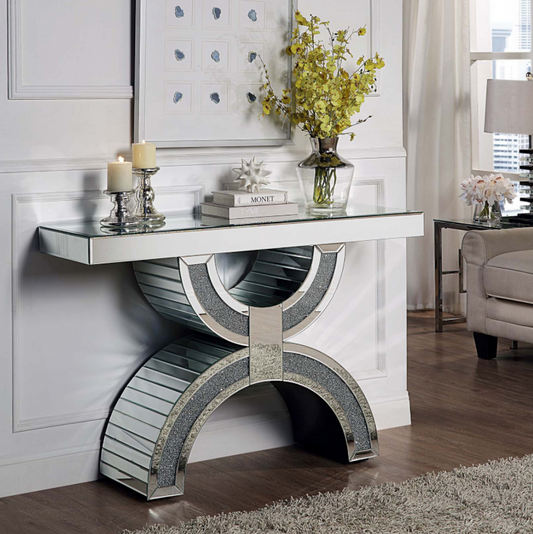 Lyon Mirrored Console Hallway Table Inverted Stand Crushed Diamond Effect