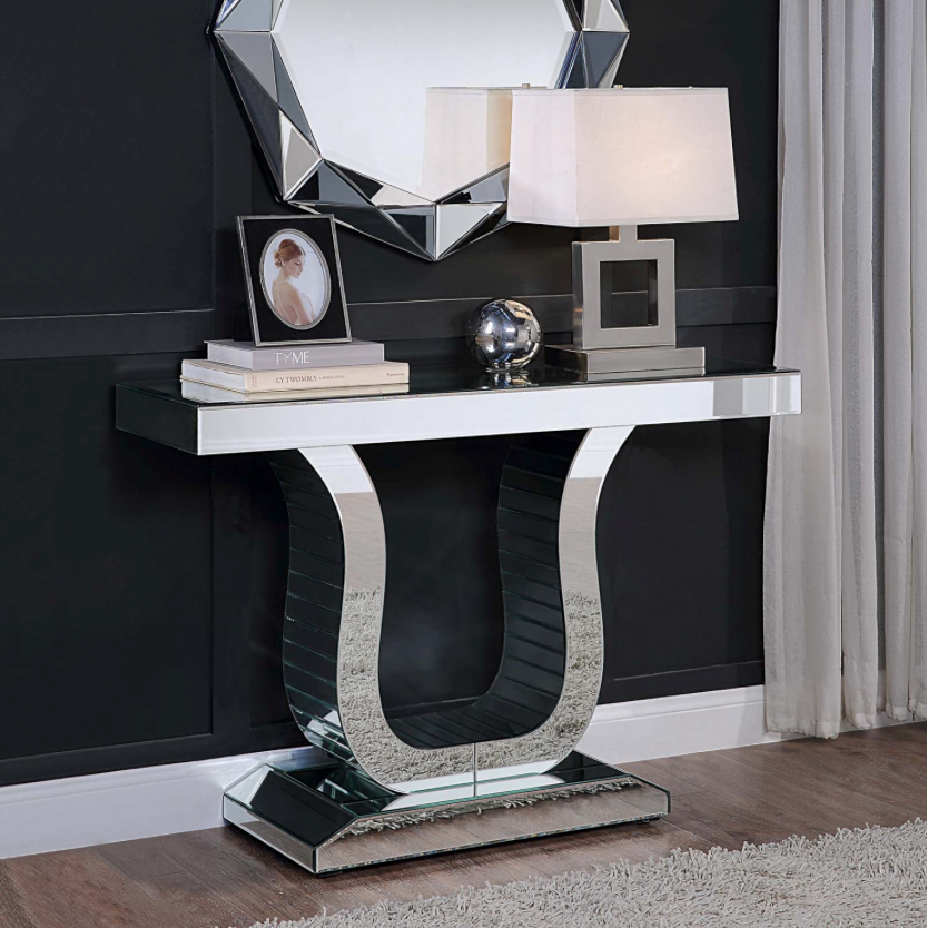 Clara Mirrored Console Hallway Table with U Shape Stand